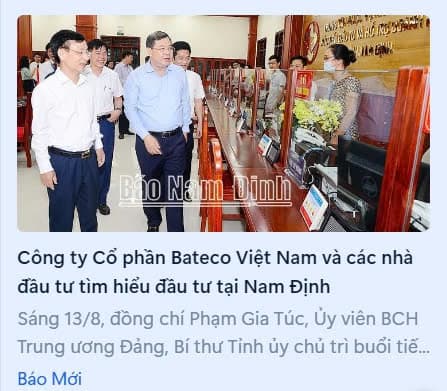 BATECO GROUP LÀM VIỆC VỚI CHÍNH QUYỀN CÙNG CÁC SỞ, BAN, NGÀNH TỈNH NAM ĐỊNH VỀ ĐẦU TƯ DỰ ÁN CỤM CÔNG NGHIỆP TẠI TỈNH